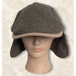 SIGGI Newsboy Cap Ear Flaps Hat Wool Blend Brown Gatsby Tweed Golf Driver 60 Cm